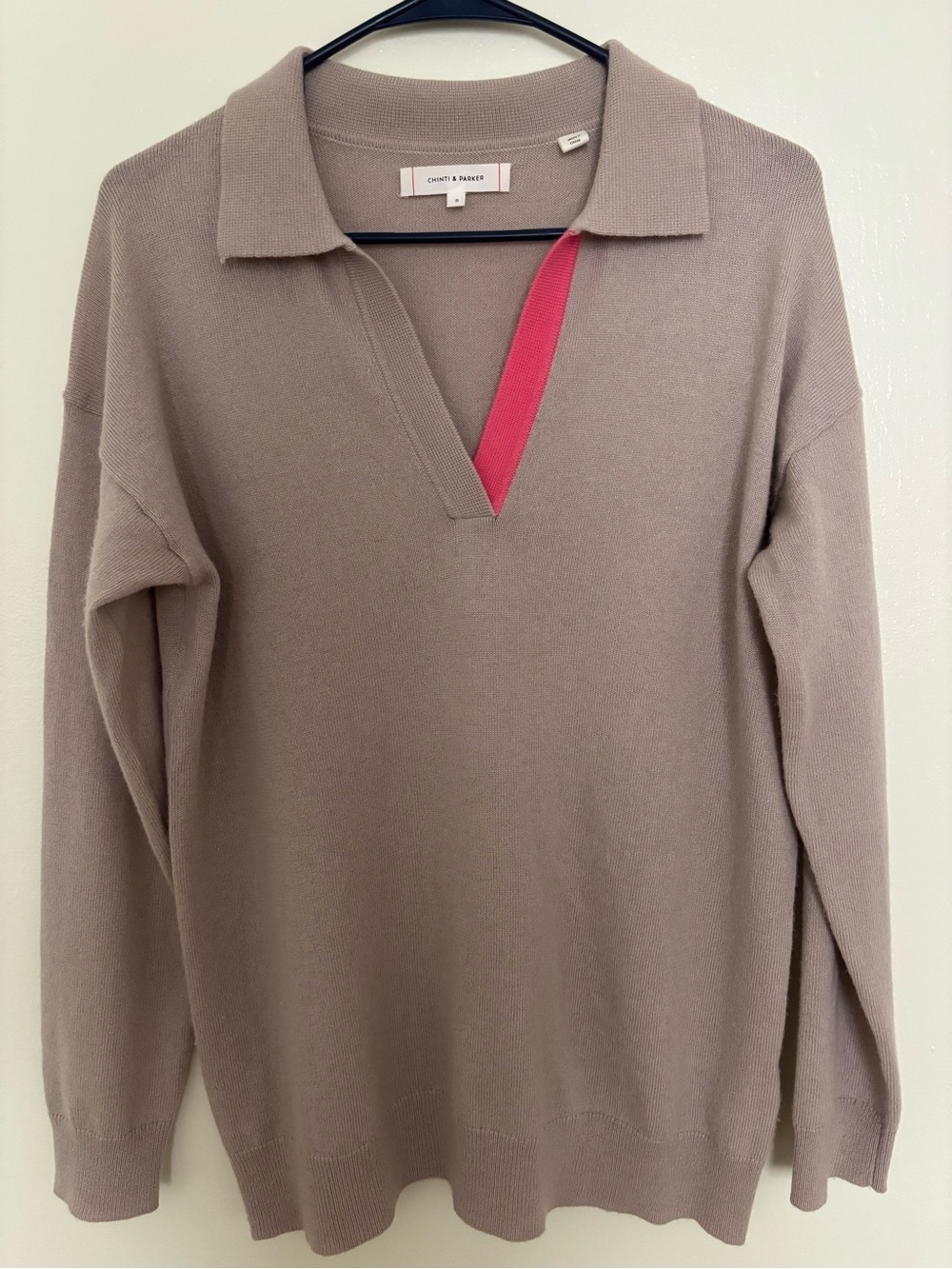 Chinti & Parker Cashemir Polo-Neck Sweater with Pink Trim